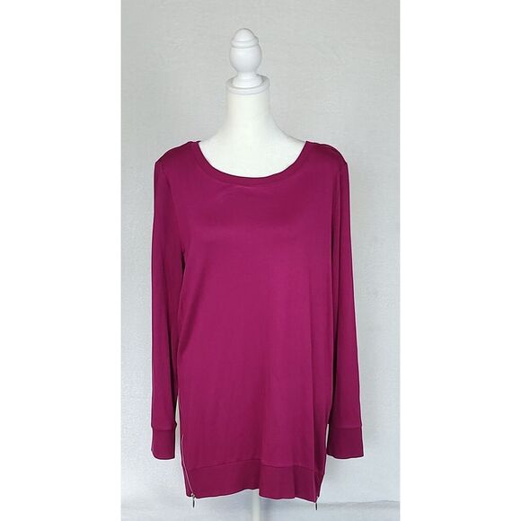 Chico's magenta crew neck pullover sweatshirt tunic side zippers Large 2 NWT - Picture 2 of 9